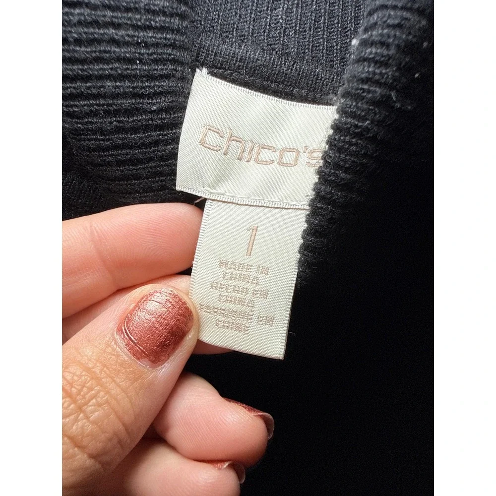 Chico's Black Ribbed Turtleneck Sweater Long Sleeve Rayon Blend Size 1 Medium
